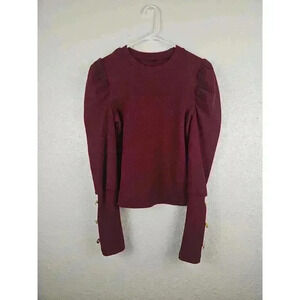 Unbranded Burgundy Chic Long Sleeve Blouse Puff Sleeves Button Accents